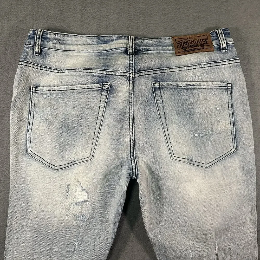 Grindhouse Denim Jeans Light Wash Men’s 38x33 Distressed Slim Fit Streetwear